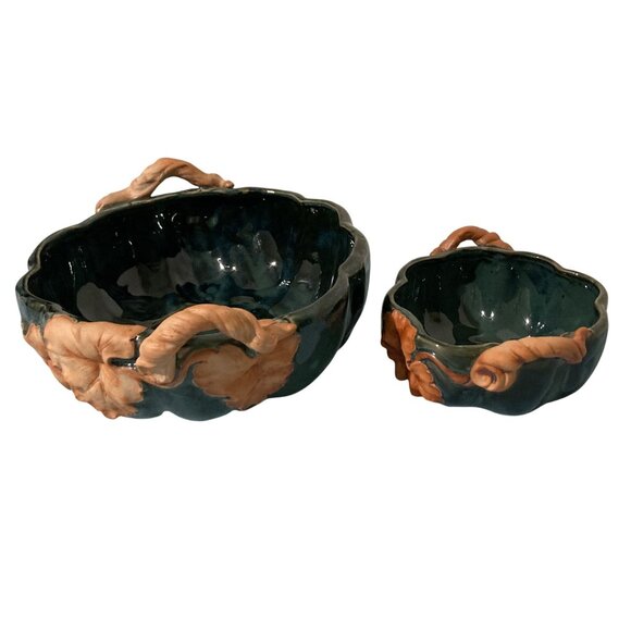 Takahashi San Francisco Pottery Pumpkin Shaped Serving Bowls Set of 2 - Picture 3 of 10